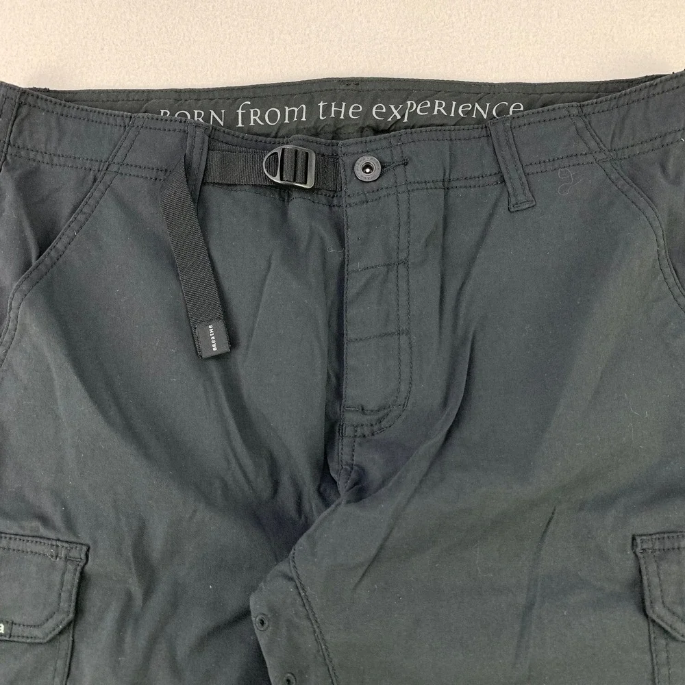 prAna Zogger Pants Mens 35x30 Black Hiking Cargo Outdoor Belted Tech Performance